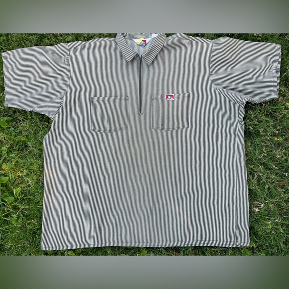 Vintage Ben Davis Tan Gray Railroad Striped Men's Work Shirt Sz 2X Mint - Picture 1 of 7